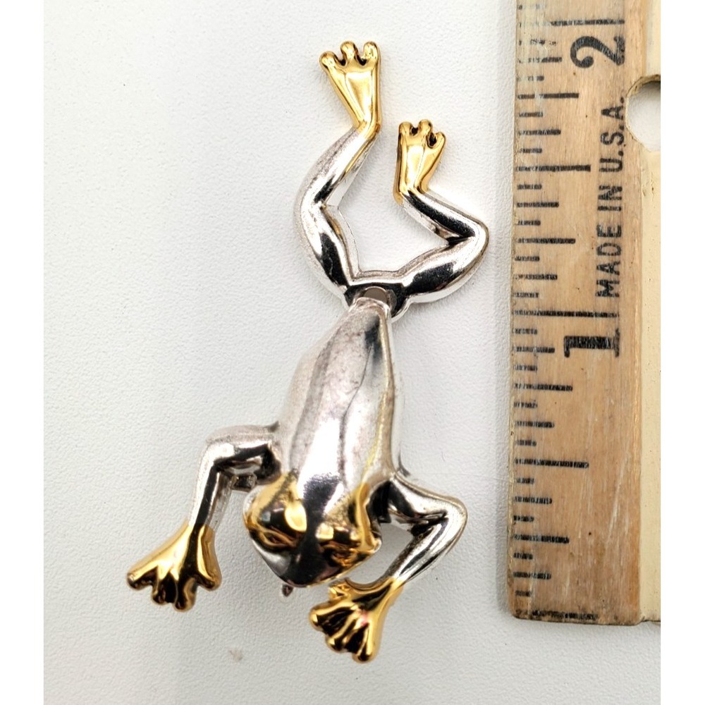 Vintage Frog w Articulating Legs Pendant & Brooch Pin Gold & Silver Tone - Picture 3 of 5